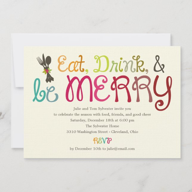Eat Drink and Be Merry Holiday Party Invitation (Front)