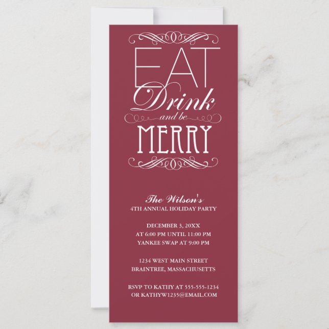 Eat Drink And Be Merry Holiday Party Invitation (Front)