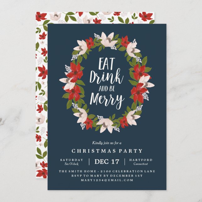 Eat Drink and Be Merry Holiday Party Invitation (Front/Back)