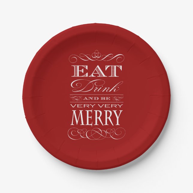 Eat Drink and Be Merry Holiday Party Paper Plate (Front)