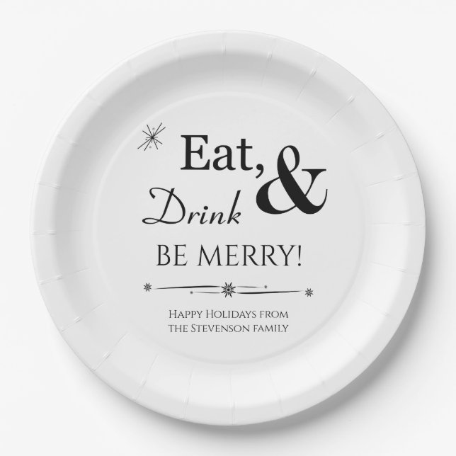 Eat Drink And Be Merry Retro Mid-century Christmas Paper Plate (Front)