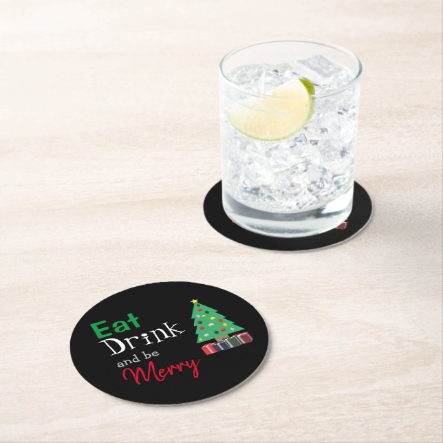 Eat, Drink, and be Merry Round Paper Coaster (Insitu)