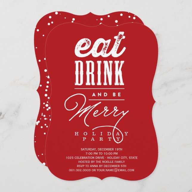 Eat Drink And Be Merry Rustic Holiday Party Invite (Front/Back)