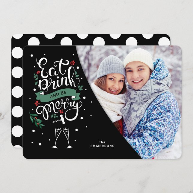 Eat Drink and Be Merry Wine Lovers Holiday Photo (Front/Back)