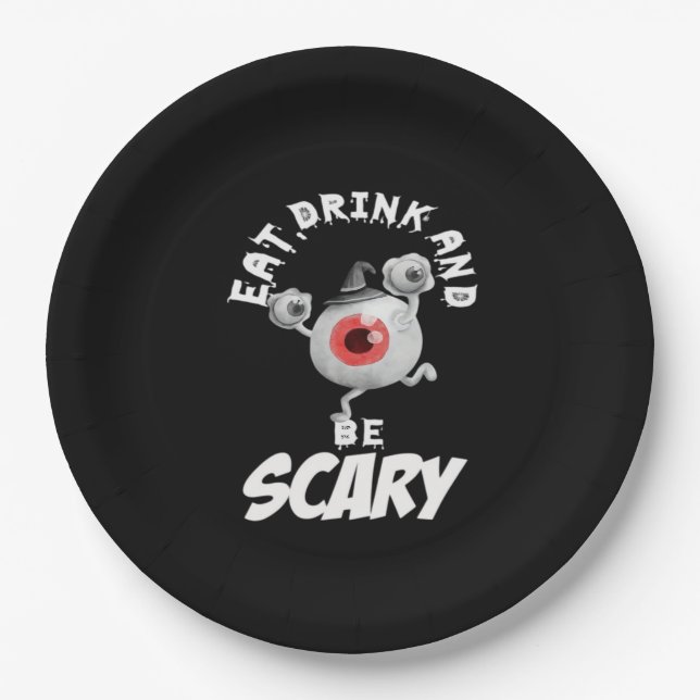 Eat Drink And Be Scared Retro Classic Paper Plate (Front)
