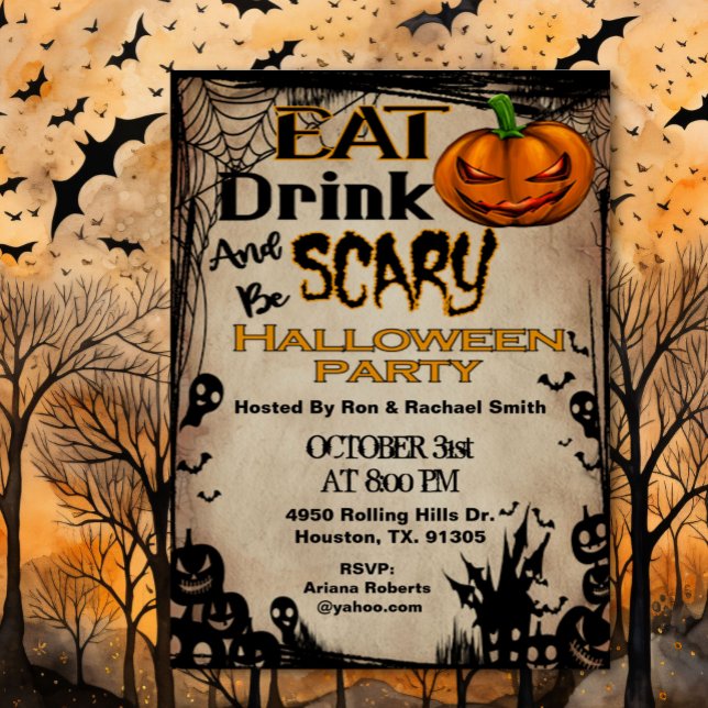 Eat Drink And Be Scary Adult Halloween  Invitation (Creator Uploaded)