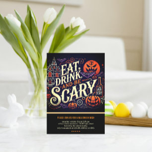 Eat Drink and Be Scary Black Halloween Party Postcard