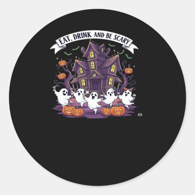 Eat Drink And Be Scary Classic Funny Retro Classic Round Sticker (Front)