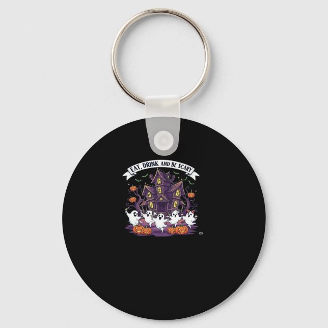 Eat Drink And Be Scary Classic Funny Retro Key Ring (Front)