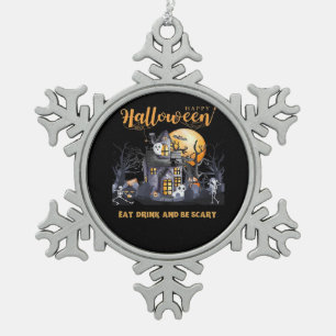 Eat Drink And Be Scary Classic Snowflake Pewter Christmas Ornament