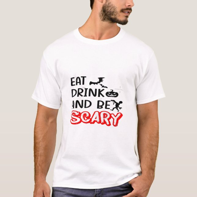 Eat Drink And Be Scary Design Retro Classic T-Shirt (Front)