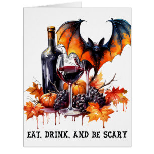 Eat Drink and Be Scary Fall Halloween Bat and Wine