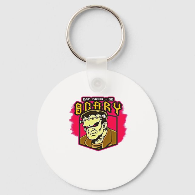 Eat Drink And Be Scary Frankenstein Halloween Crea Key Ring (Front)