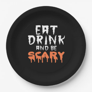 Eat Drink And Be Scary Funny Halloween Minimal Cle Paper Plate