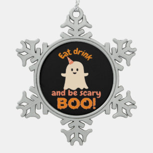 Eat Drink And Be Scary Funny Spooky Gifts For Clas Snowflake Pewter Christmas Ornament