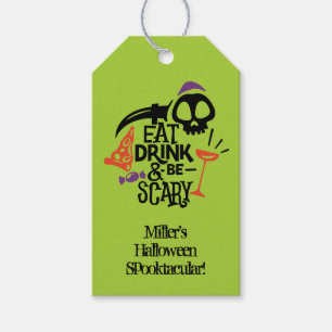 Eat Drink and Be Scary Green Halloween Party Gift Tags
