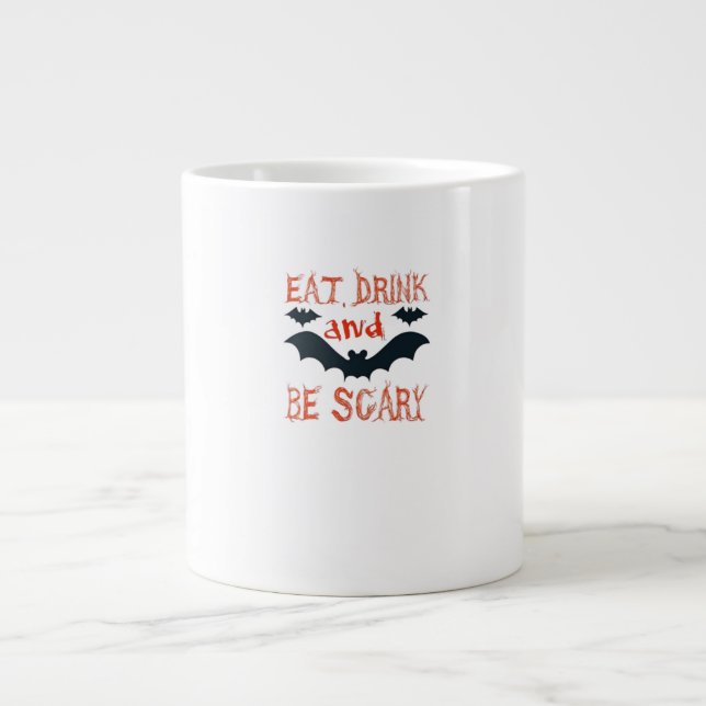 Eat Drink And Be Scary Halloween Bats Party Hallow Large Coffee Mug (Front)