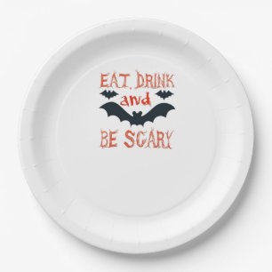 Eat Drink And Be Scary Halloween Bats Party Hallow Paper Plate