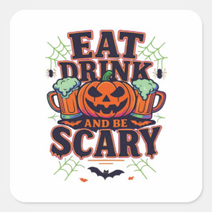 Eat Drink And Be Scary Halloween Design Creative S Square Sticker