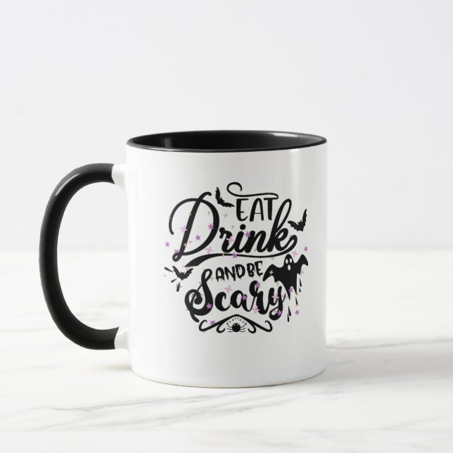 Eat Drink And Be Scary Halloween Design Trendy Art Mug (Left)