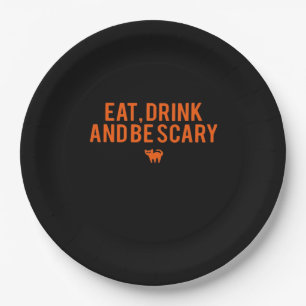 Eat Drink And Be Scary Halloween Fan Text Art Esse Paper Plate