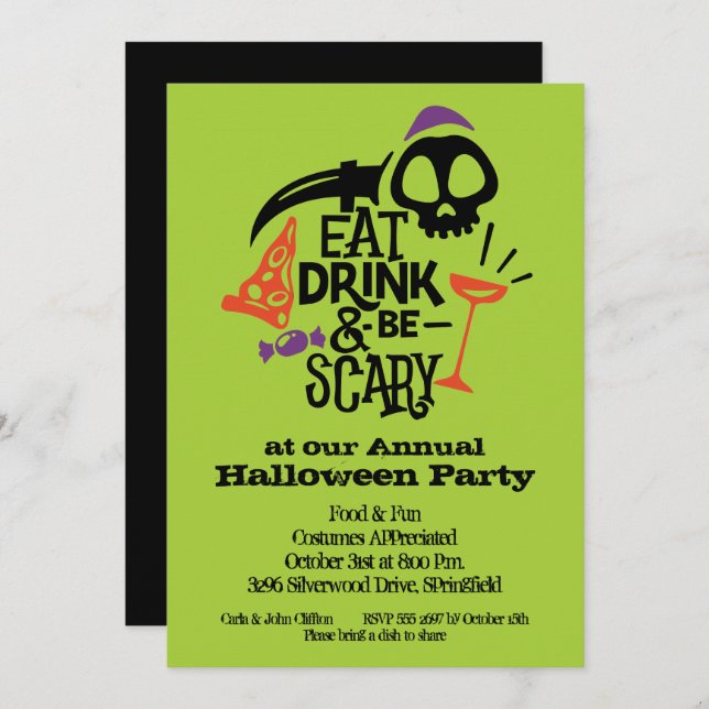 Eat Drink and Be Scary Halloween Invitation (Front/Back)