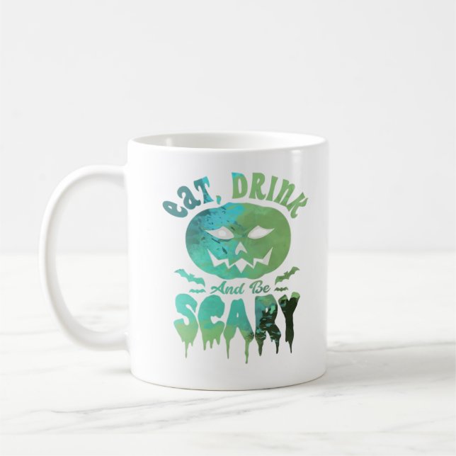 Eat Drink And Be Scary Halloween Light Coffee Mug (Left)