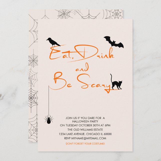 Eat Drink and Be Scary Halloween Party Card (Front/Back)