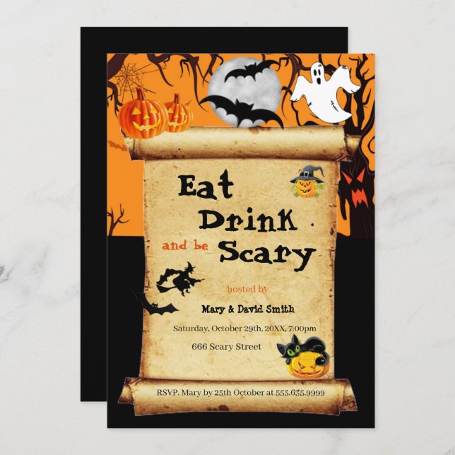 Eat Drink And Be Scary Halloween Party Invitation (Front/Back)