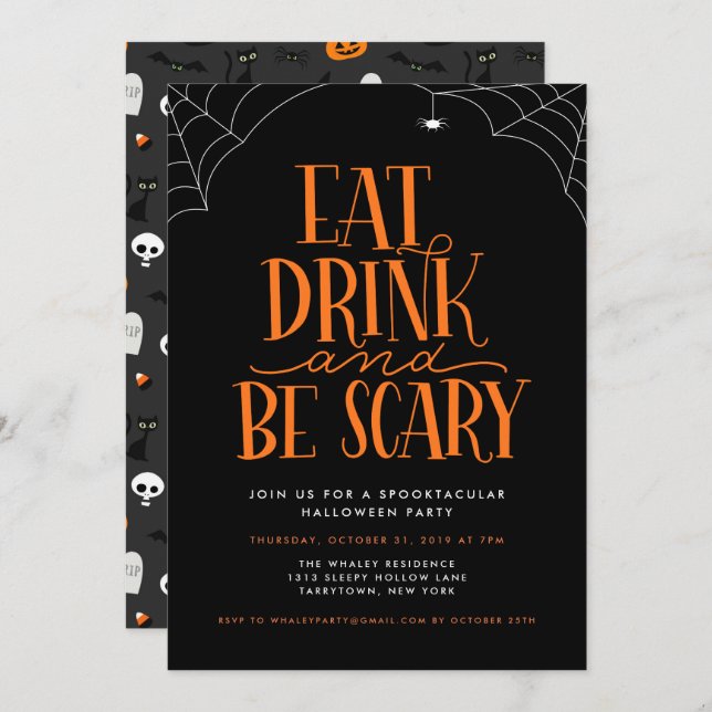 Eat, Drink, and Be Scary Halloween Party Invitation (Front/Back)