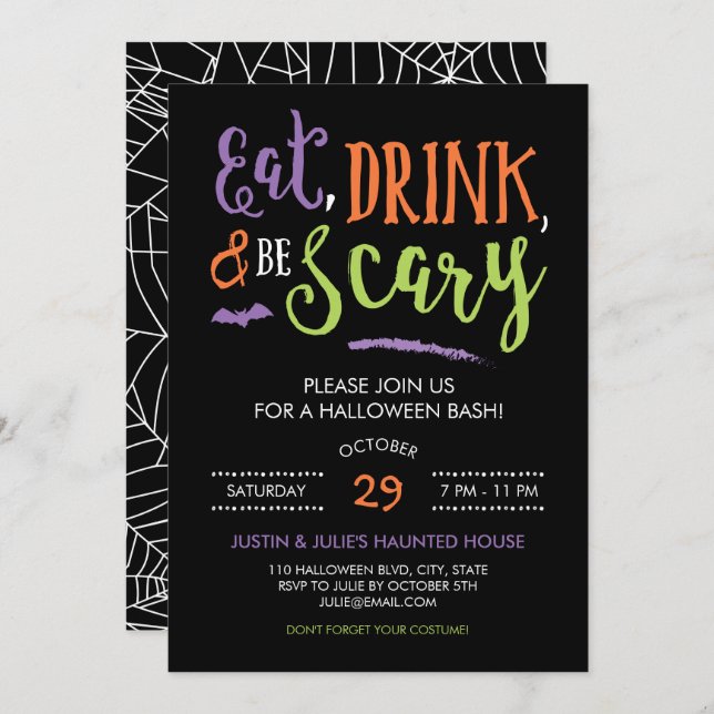 Eat Drink and Be Scary Halloween Party Invitation (Front/Back)