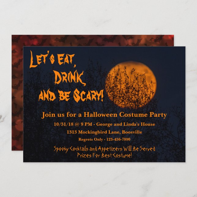 Eat, Drink and Be Scary Halloween Party Invitation (Front/Back)