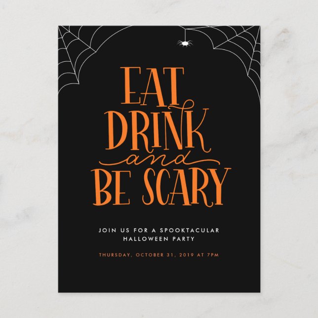 Eat, Drink and Be Scary Halloween Party Invitation Postcard (Front)