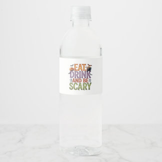 Eat Drink And Be Scary Halloween Party Spooky Desi Water Bottle Label