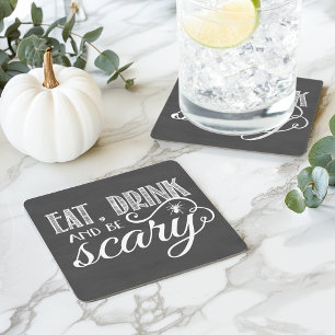 Eat, Drink and Be Scary Halloween Party Square Paper Coaster