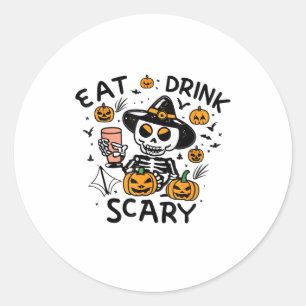 Eat Drink And Be Scary Halloween Pumpkin Miniature Classic Round Sticker