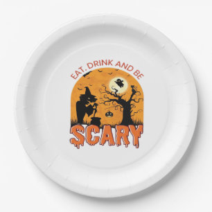Eat Drink And Be Scary Halloween Scene Vintage Gra Paper Plate