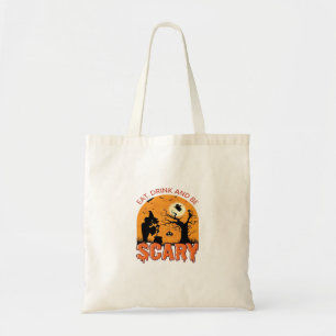 Eat Drink And Be Scary Halloween Scene Vintage Gra Tote Bag