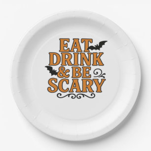 Eat Drink And Be Scary Halloween Vintage Graphic Paper Plate