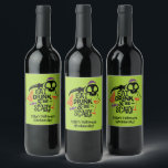 Eat Drink and Be Scary Halloween Wine Label<br><div class="desc">Eat, Drink and Be Scary is printed on these wine labels in fun typography with a wine glass, skull, scary knife, pizza and candy. PERSONALIZE with your name or delete it. Great fun for your party or give as gifts. CHANGE the lime green background colour to fit your Halloween decorating...</div>