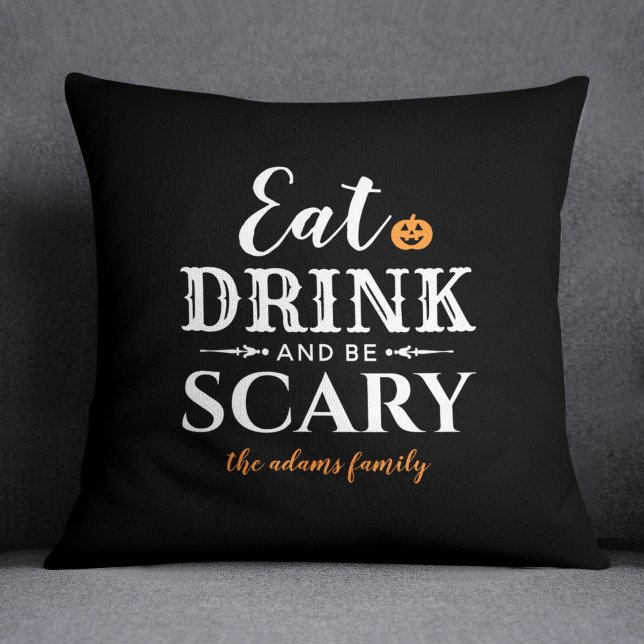 Eat Drink and Be Scary Modern Typography Halloween Cushion (Creator Uploaded)