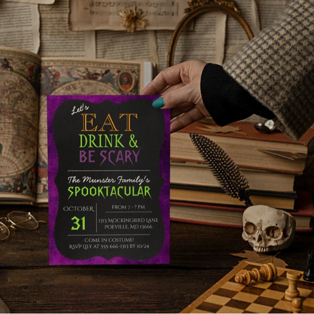 Eat Drink and Be Scary Purple Halloween Invitation (Creator Uploaded)