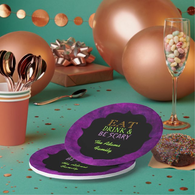 Eat Drink and Be Scary Purple Halloween Paper Plate (Multi)