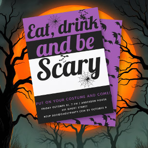 Eat, drink and be scary purple Halloween party Invitation