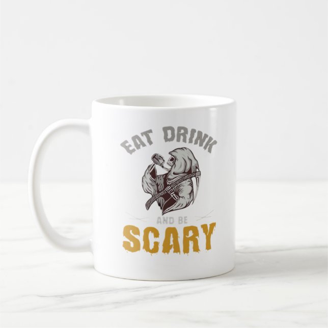 Eat Drink And Be Scary Reaper Minimal Clean Coffee Mug (Left)