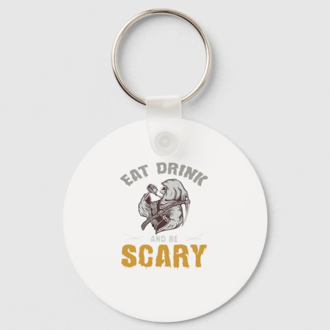 Eat Drink And Be Scary Reaper Minimal Clean Key Ring (Front)