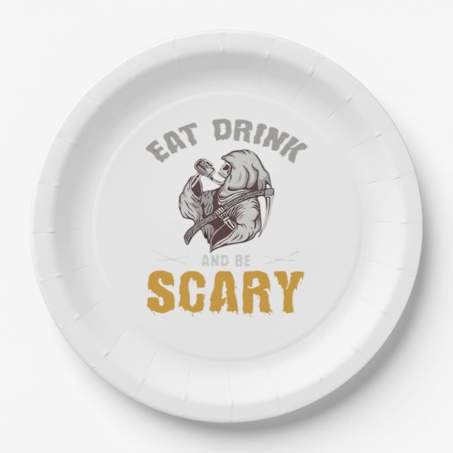 Eat Drink And Be Scary Reaper Minimal Clean Paper Plate (Front)