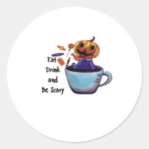 Eat Drink And Be Scary Retro Classic Classic Round Sticker