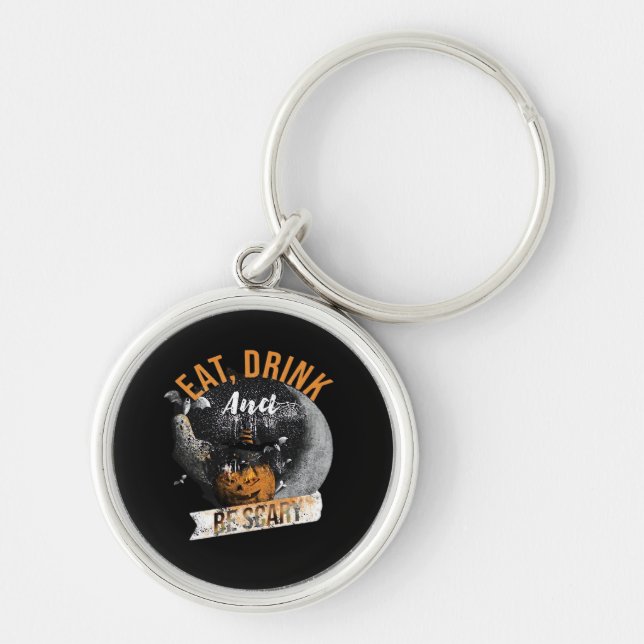 Eat Drink And Be Scary Retro Classic Key Ring (Front)