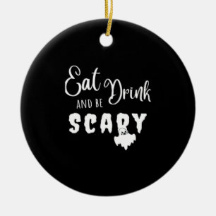 Eat Drink And Be Scary Retro Graphic Ceramic Tree Decoration